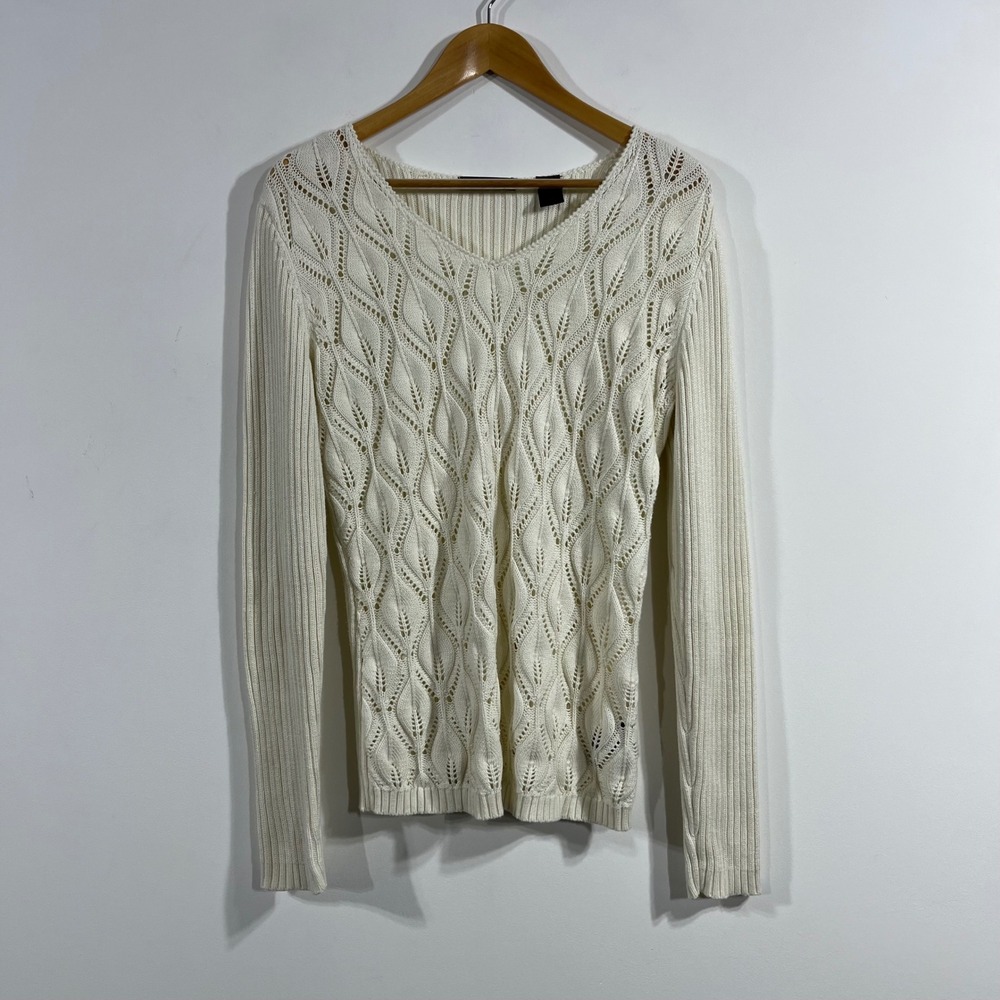Liz Claiborne VTG Old Money Preppy Pointelle Cable Knit Ribbed Sweater Medium